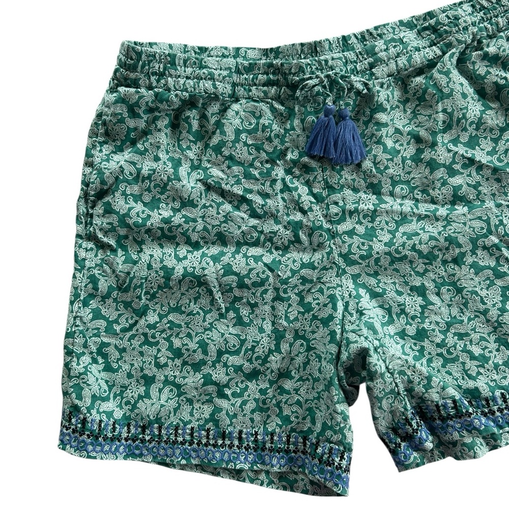 J.Jill 100% Linen Tassel Boho Floral Paisley Embroidered Shorts Size M Coastal - Picture 3 of 9